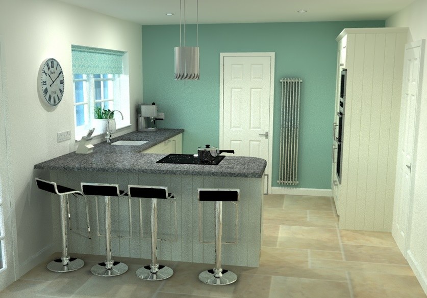 Kitchen diner in Hook Norton with a peninsula breakfast bar and four stools